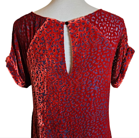 Johnny Was Jade Red Burnout Velvet Mini Dress Size XS Animal Print Silk Blend - Picture 8 of 16